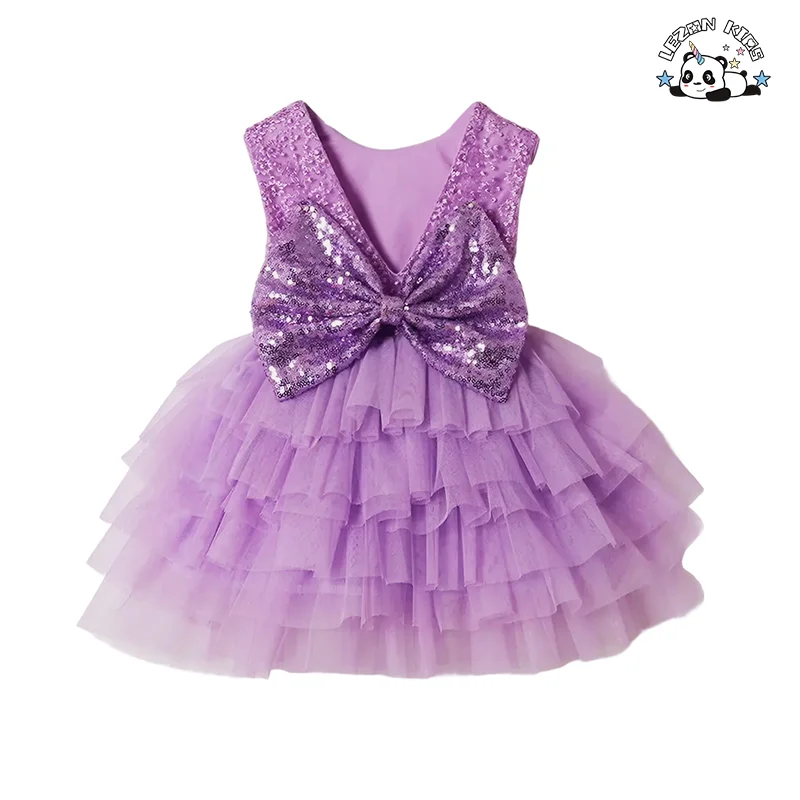 LEZONKIDS - Girls Sequin Dress Princess Skirt Children's New Mesh Dress Girl Big Bow Cake Skirt